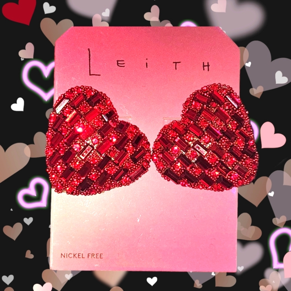 Leith Red Heart Earrings NWT